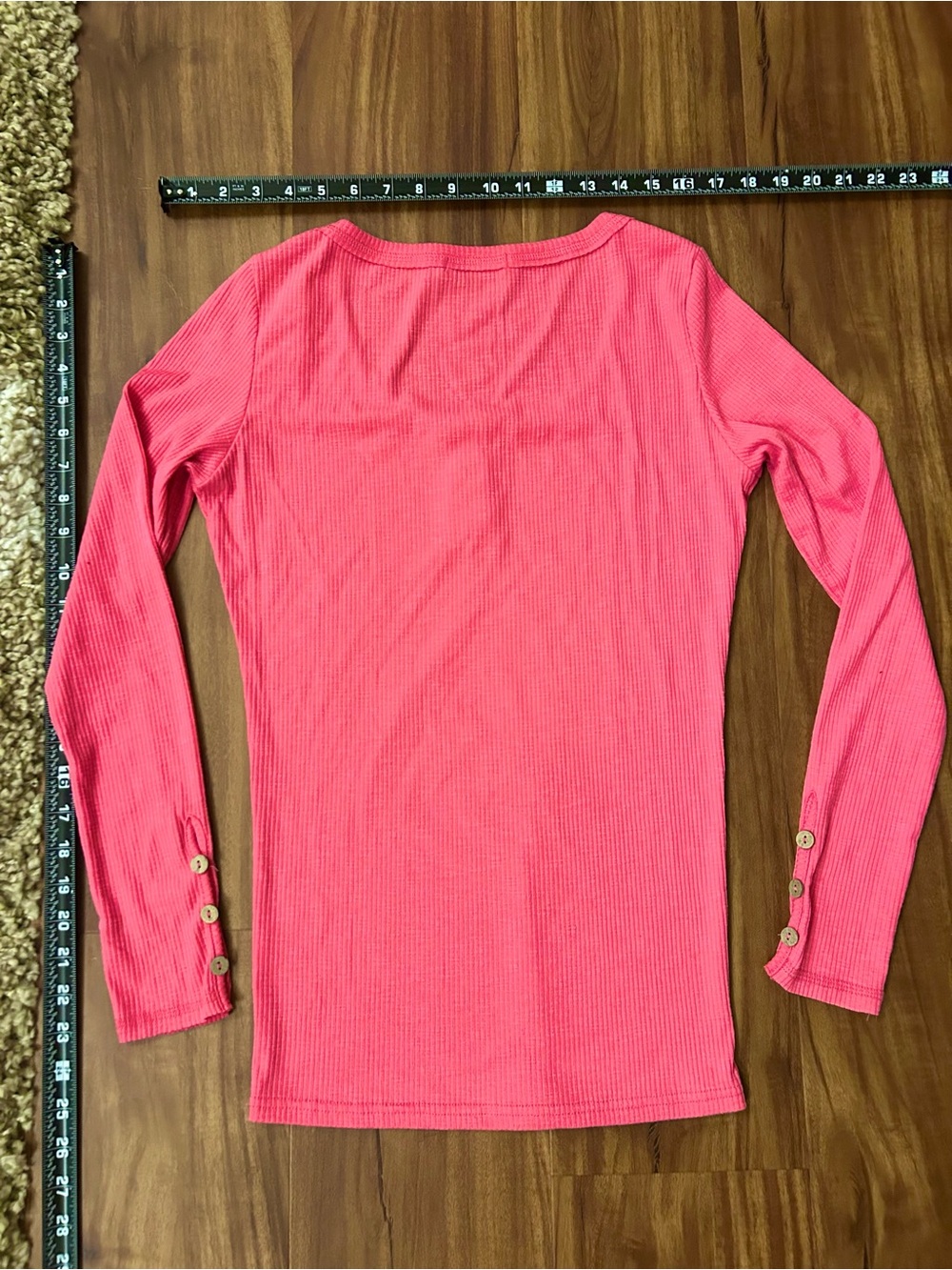Pink Fitted Ribbed Long Sleeve Button details Henley knit - Picture 5 of 7